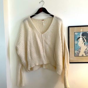 Free People M moonbeam v neck alpaca blend ivory sweater